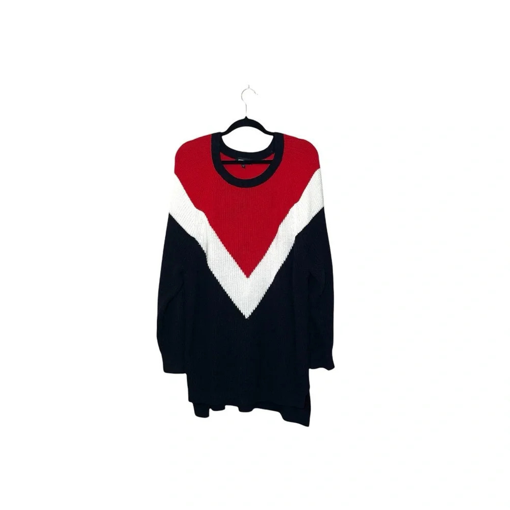 Express Oversized Tunic Sweater Red White & Black Heavyweight Knit Large Women’s